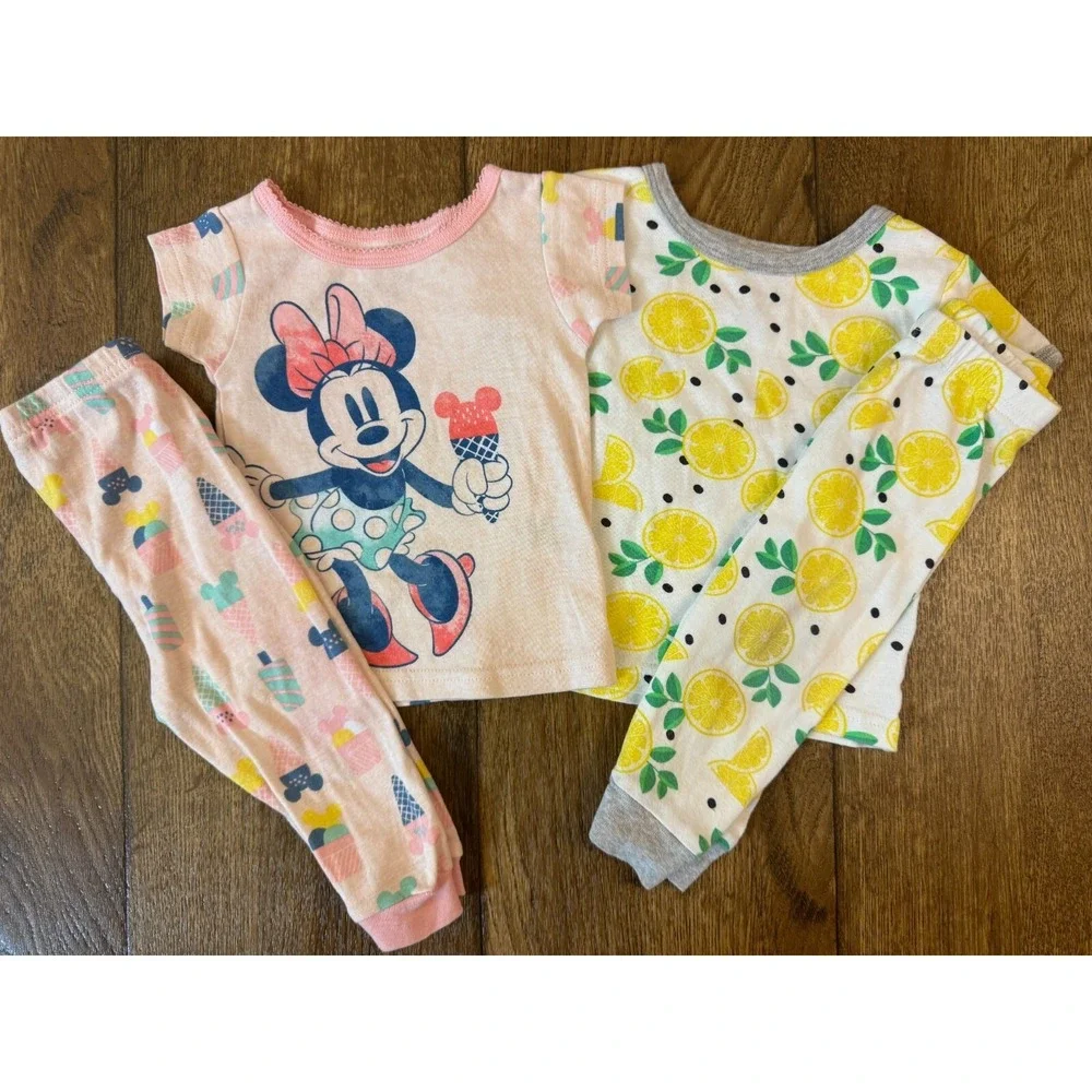Disney Baby‎ Girl Pajamas 12 Months Lot Minnie Mouse Lemon Toddler Short Sleeved